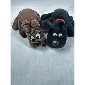 Pound Puppies x2 Mini Plush 8" Dark Brown Tan Black Red Collar Dogs Vintage